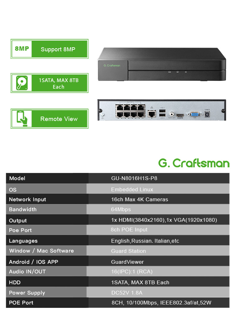 C-U, 8채널 POE 네트워크 비디오 레코더, 4K  - Smart Home Microsoft 리뷰 및 가격